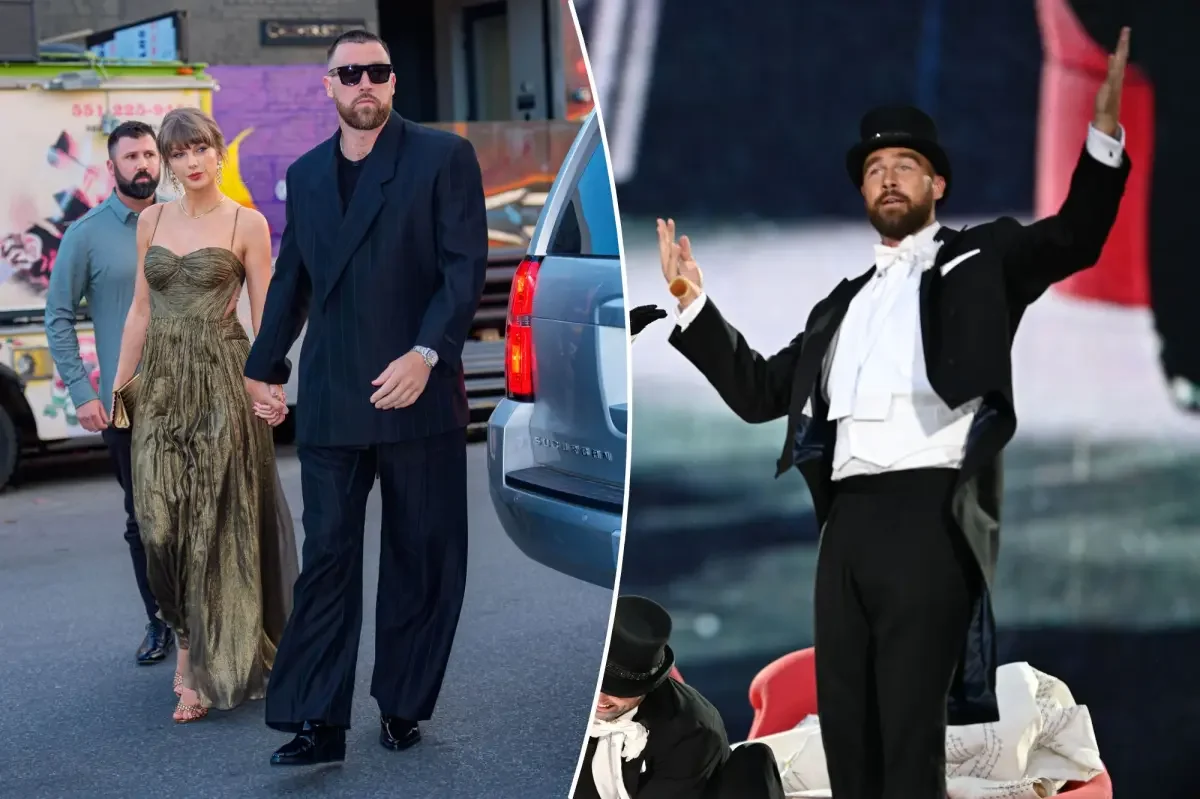 Kelce’s Louis Vuitton wedding tux tipped with top-hat flair for Swift wedding