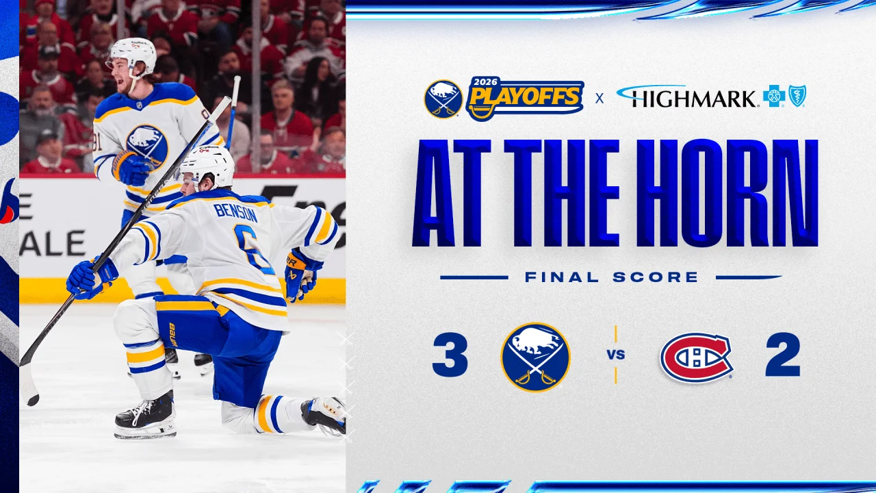 Benson’s Birthday Goal Lifts Sabres to 3-2 Win, Series Tied 2-2