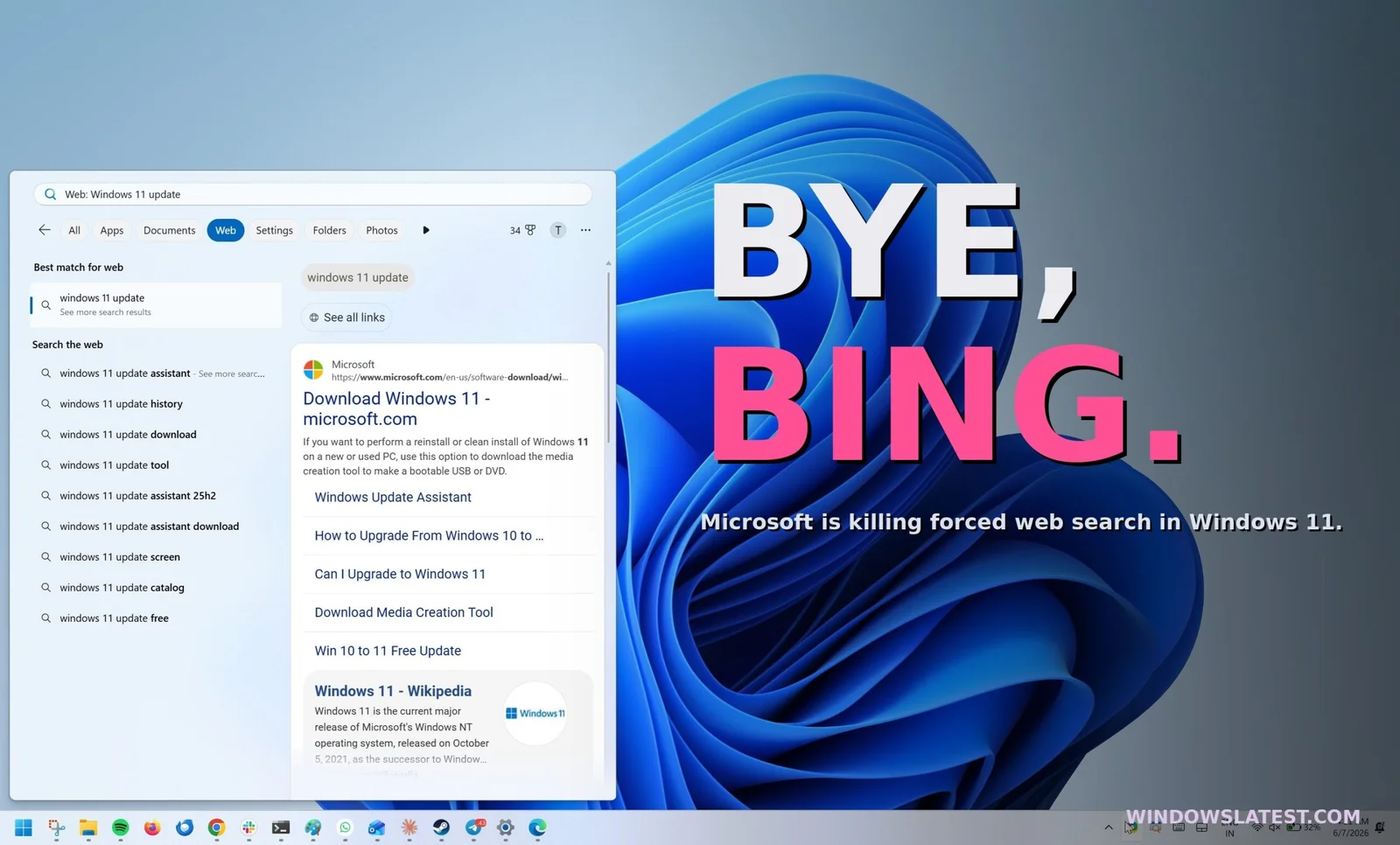 Windows 11 gains a toggle to kill Bing in Search and prioritize local results