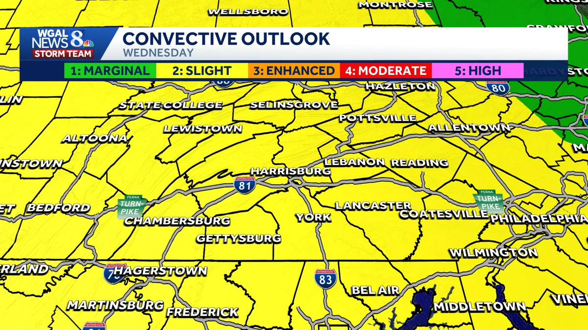 Two Rounds of Thunderstorms Target South-Central Pennsylvania Amid Heat Advisory