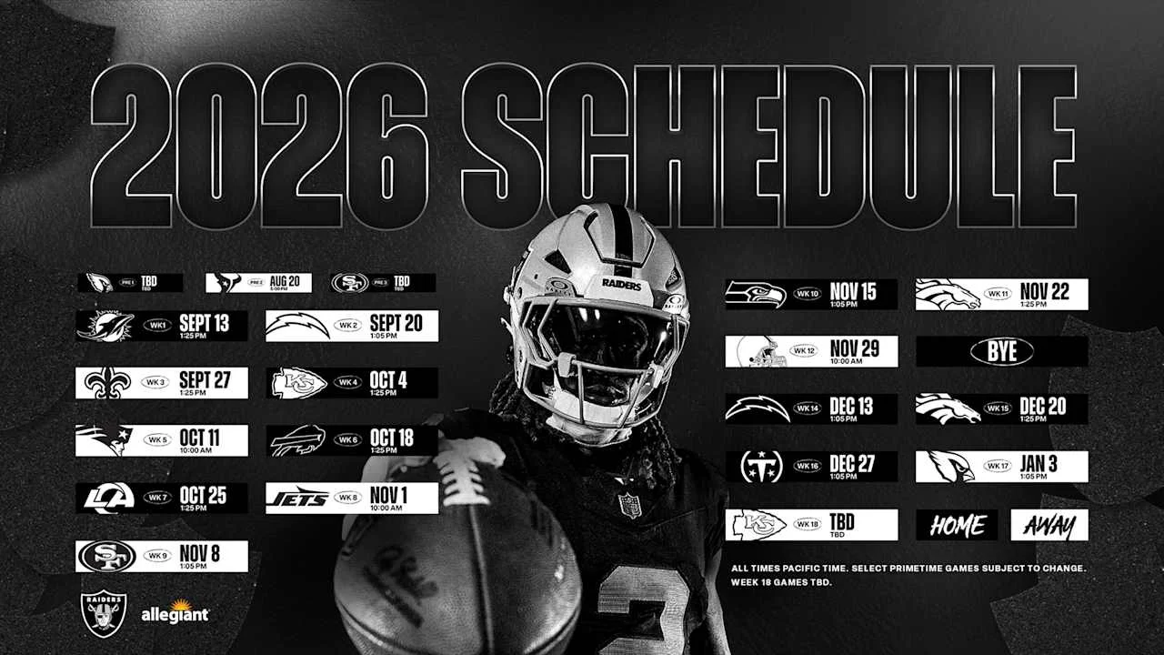 Raiders Unveil 2026 Schedule: Preseason Slate Set, Week 18 at Chiefs to Close the Year