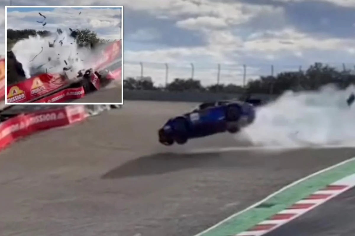 Porsche goes airborne at Laguna Seca corkscrew; driver survives crash