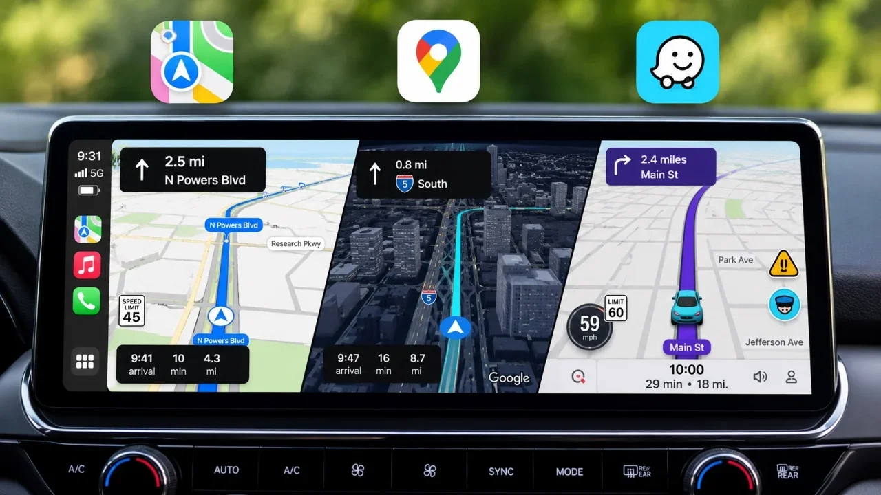 CarPlay Map Showdown: Apple Maps, Google Maps, and Waze in 2026