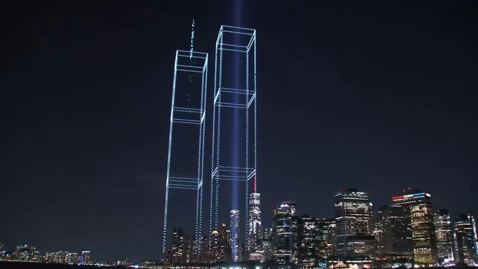 Drone Light Show Forms Twin Towers Over NYC Harbor in 9/11 Tribute