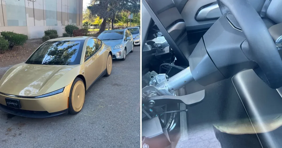 Tesla Cybercab spotted with Cybertruck steering wheel bolted to a temporary rig