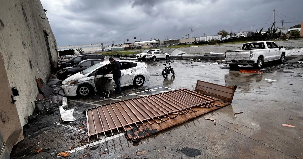 Possible tornado causes damage in Montebello, Los Angeles.