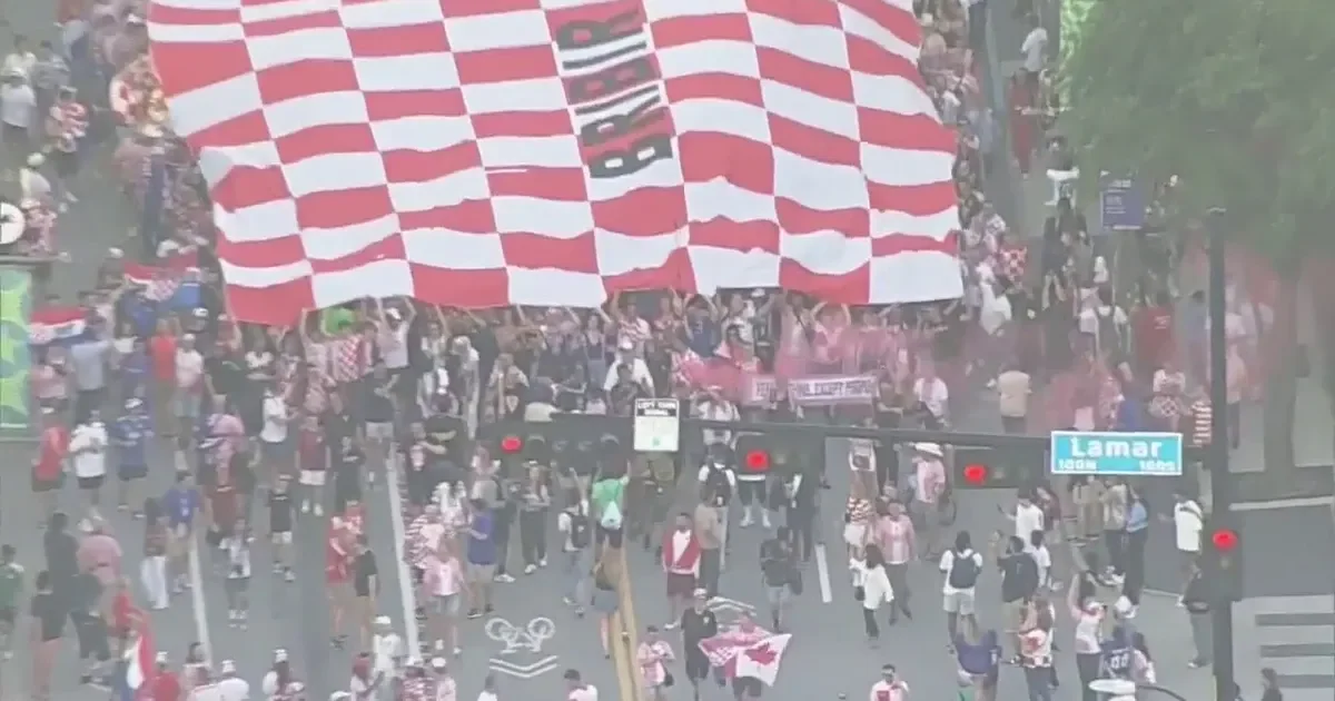 Croatia fans flood Downtown Dallas with giant parade ahead of World Cup clash with England