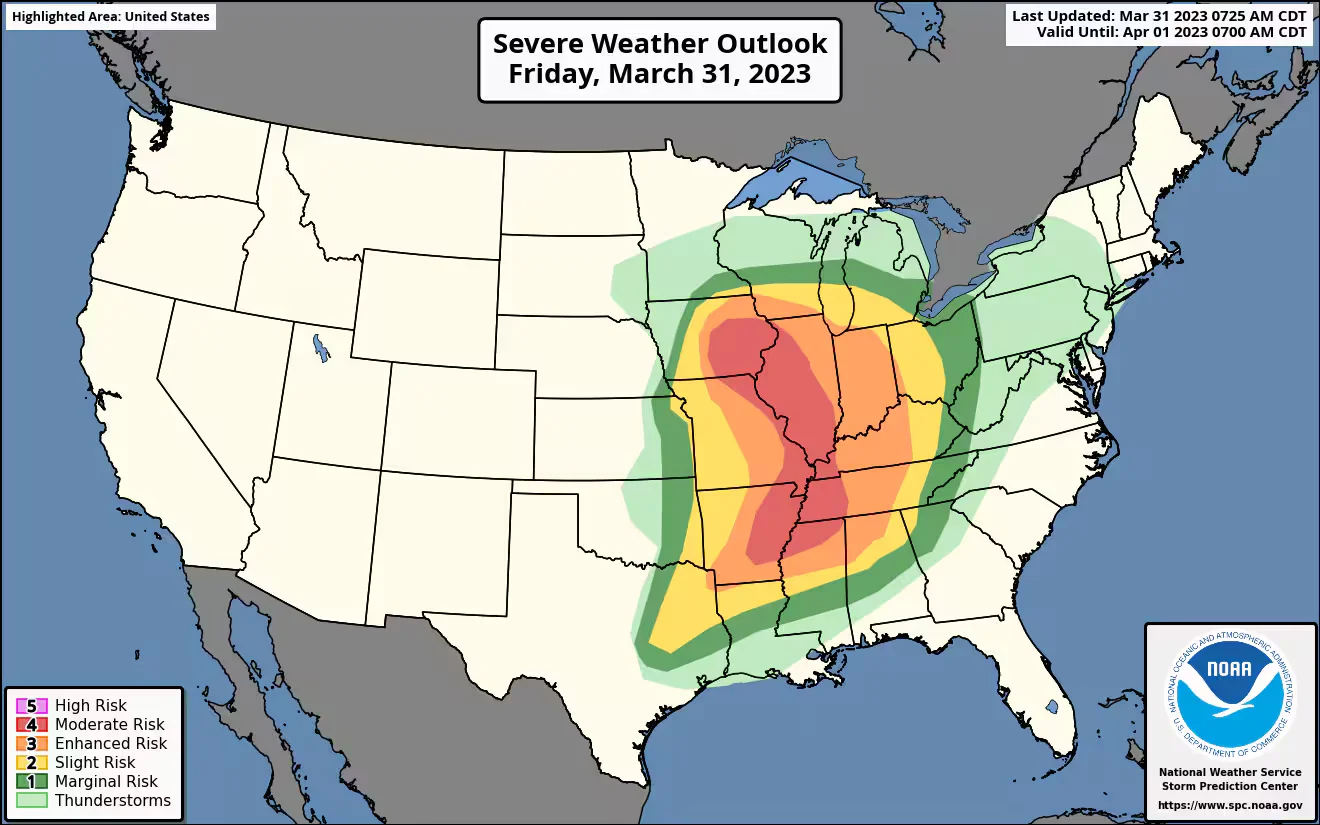 Central U.S. Braces for Severe Storms and Tornado Outbreak on Friday