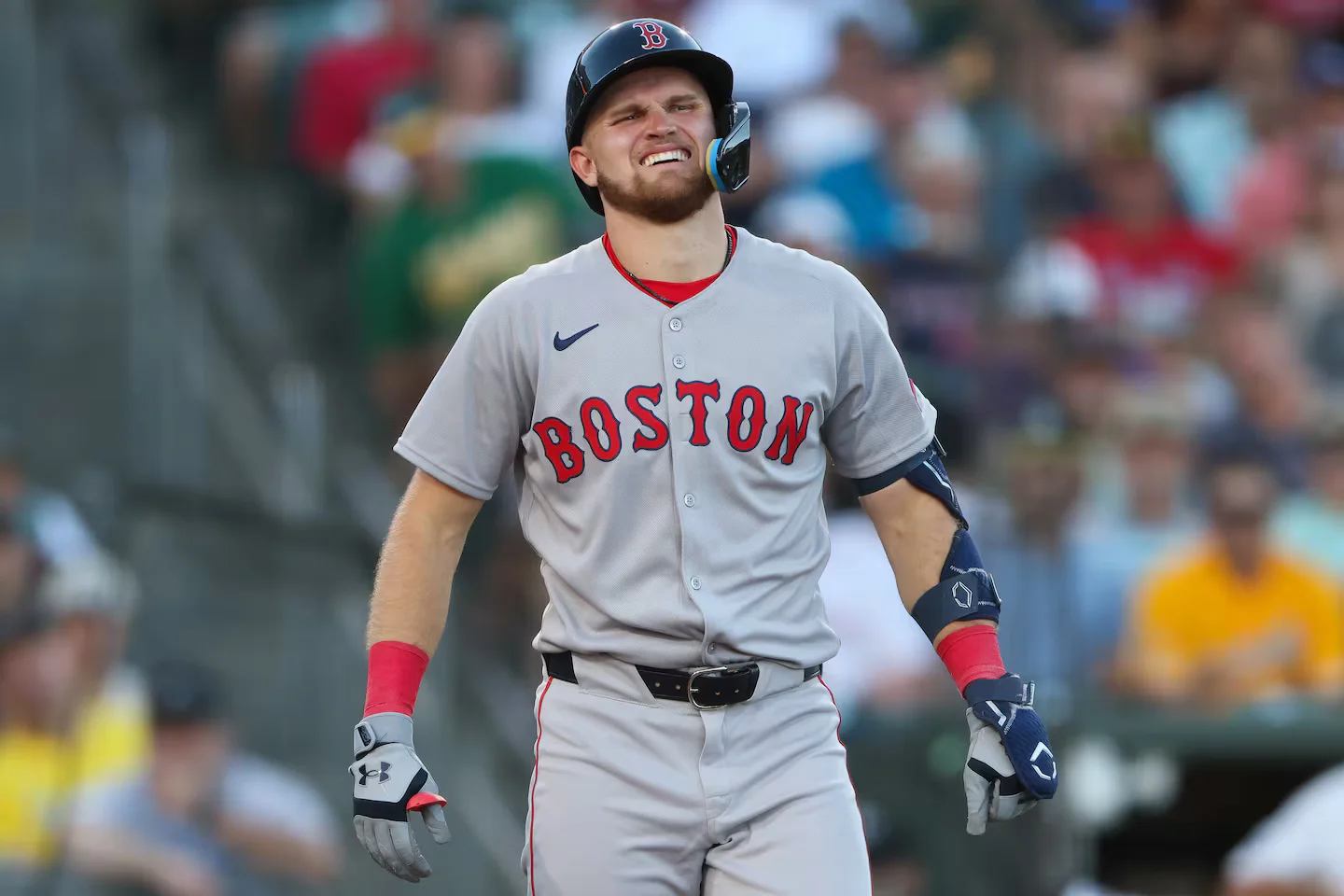 Red Sox debut cut short as Curtis Mead exits with bruised wrist after being hit by pitch
