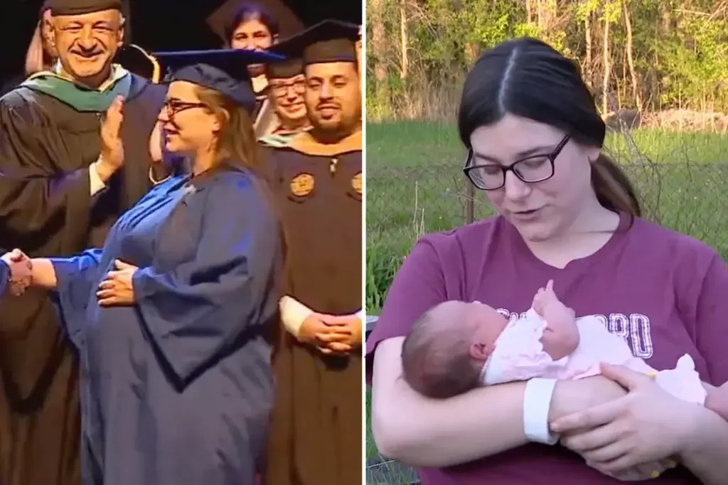 Michigan woman walks graduation stage while in labor with first child