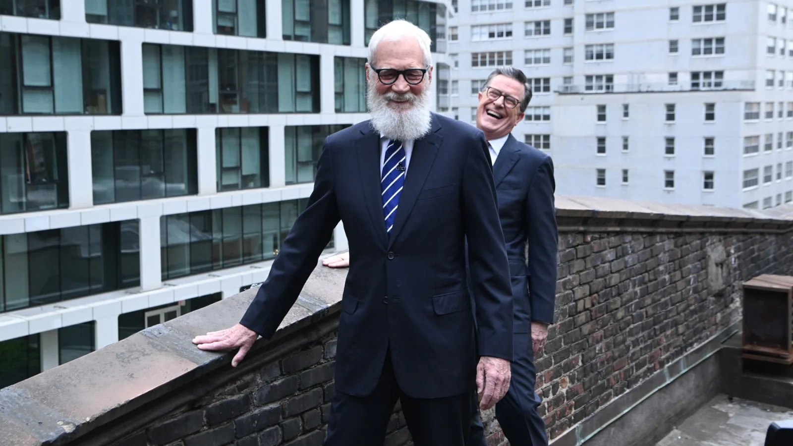 Letterman Joins Colbert for Rooftop CBS Prop Toss Ahead of Final Show